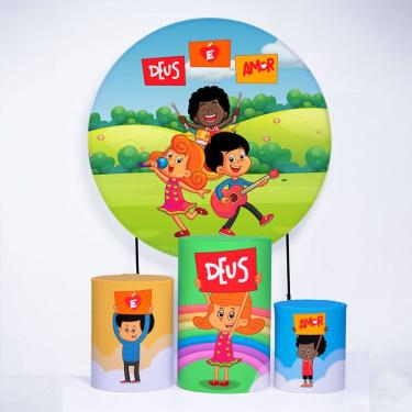 Imagem de Kit Painel de Festa Redondo de 1,50m e Trio de Cilindros 3 Palavrinhas - Fera Print