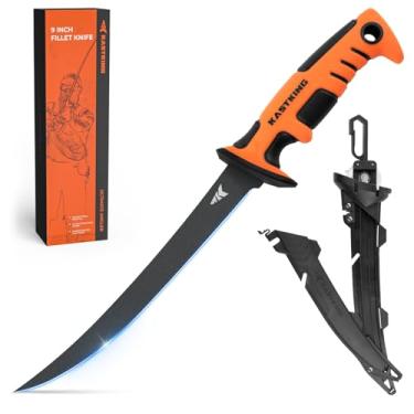 Imagem de KastKing Faca Para Filé Ultimate Angler De 9", Lâmina Afiada De Aço Inoxidável Vanádio Resistente À Corrosão, Faca De Pesca Com Bainha, Afiador E Cortador De Linha, Cabo Ergonômico Enduragrip