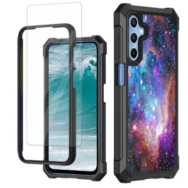 Imagem de Capa para celular Samsung Galaxy A16 5G com protetor de tela de vidro temperado camada dupla TPU macio PC rígido bumper capa protetora resistente à prova de choque para Samsung A16 5G, roxo nebulosa