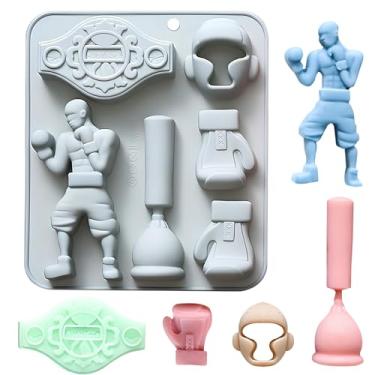Imagem de Molde de silicone esportivo de boxe, design de cinto campeão 3D, saco de pancadas e luvas de boxe molde de decoração de bolos