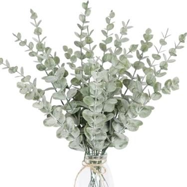 Imagem de Hastes falsas de eucalipto, 20 peças, hastes de eucalipto secas realistas de 38 cm, cor verde, plantas falsas de baixa manutenção para casa, escritório, hotel
