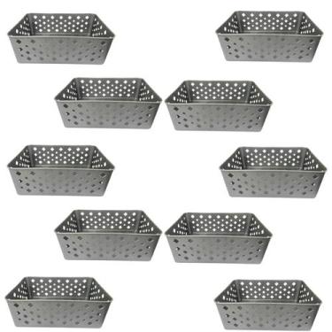 Imagem de Kit 10 Cestos Organizadores Multiuso Premium Cinza 19x13cm - Trioplast