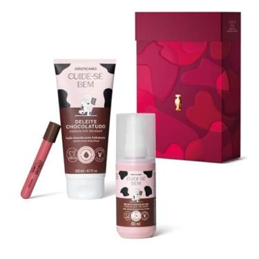Imagem de O Boticário Kit Presente Cuide-se Bem Deleite Chocolatudo, Loção Hidratante 200ml, Body Splash 60ml, Gloss Labial Rosa 5,5ml