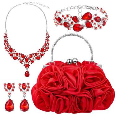 Imagem de Conjunto de joias Paterr Valentine's Day Flower Clutch Red