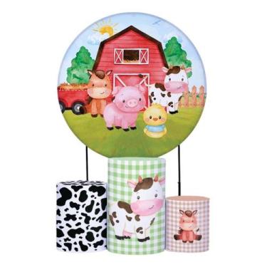 Imagem de Kit Painel de Festa Redondo 1,50m, Trio de Cilindros e Painel Romano P