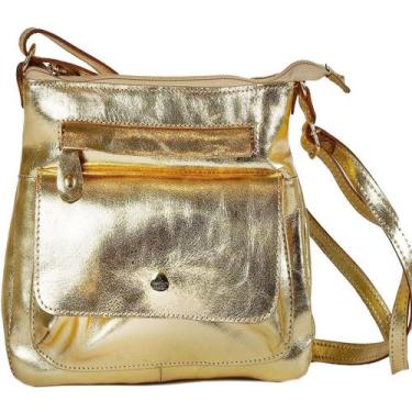 Imagem de Bolsa Feminina Transversal Tiracolo Passeio Couro Ouro Light - Betania