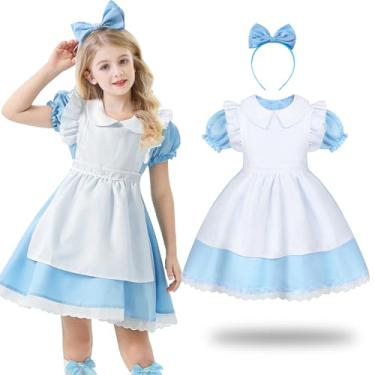 Imagem de Cotrio Fantasia de princesa para meninas, livro de histórias, fantasia infantil com faixa de cabeça, roupa de festa de aniversário, Azul, 3-4 Years