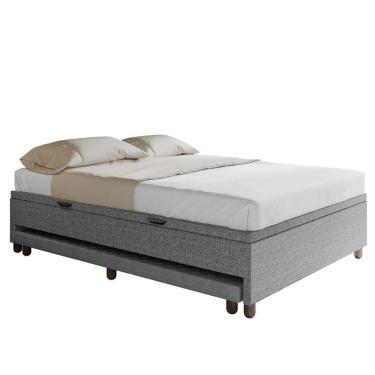 Imagem de Bicama Casal Box Com Baú 138x188cm Samy S05 Linho Cinza - Mpozenato