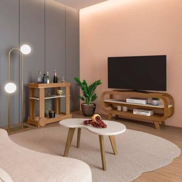 Imagem de Kit 3 Peças Rack Mesa de Centro e Bar Théo Cinamomo/Off White