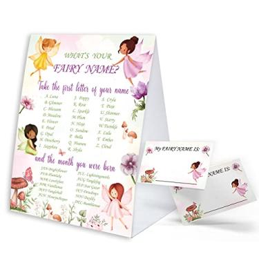 Imagem de Placa de jogo What's Your Fairy Name com etiqueta de nome adesivos para chá de bebê, decorações de chá de bebê, jogo de festa de aniversário, jogos de chá de bebê divertidos para adultos e crianças