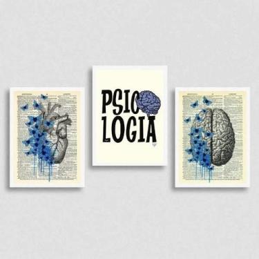 Imagem de Kit 3 Quadros Psicologia Rão E Emoção 24X18Cm Vidro Branca - Quadros O
