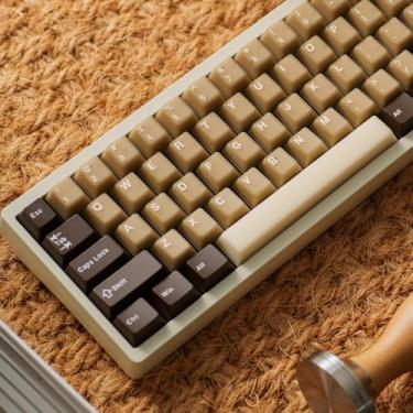 Imagem de Hunfuthr PBT Keycaps, Minimalist Brown Keycaps, 164 Key Custom Cherry Profile Keycap Set, Dye Sublimation Cute Coffee Key Cap for 60% 65% 75% 100% MX Switches Mechanical Keyboard(Coconut Latte)
