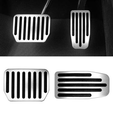 Imagem de QQWD 2 peças de capas de pedal de carro para acessórios Tesla modelo 3/Y, substituição de extensores de pedal de alumínio antiderrapante, capas de pedal de freio e acelerador com tiras de borracha