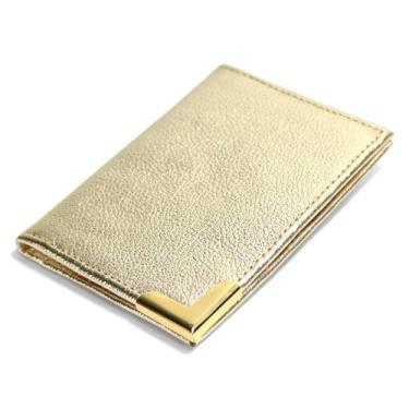 Imagem de Porta Cartão Carteira Slim Pequena em Couro Legitimo Dourado Ouro Ligh