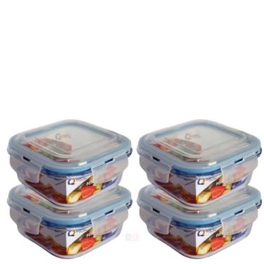 Imagem de Kit Conjunto 4 Potes De Vidro Hermético 520 ml Quadrado Marmita Mantimento Cozinha Freezer Forno