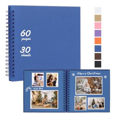 Imagem de RECUTMS Álbum De Recortes Faça Você Mesmo, 10 X Polegadas, 60 Páginas, Capa Dura, Papel Kraft, Fotos, Lembranças Para Casamento E Aniversário Família (Azul)