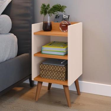 Imagem de Comprar Móveis em Casa, Mesa de Cabeceira Pés Palito estilo retrô Maisa Com porta celular cor Off/Nature - Comprar Móveis em Casa