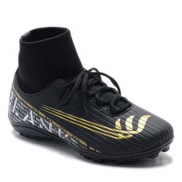 Imagem de Chuteira Society Botinha Cano Alto Blank Star Preto Dourado com Solado