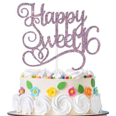 Imagem de Blusa para bolo Happy Sweet 16 Purple Purpurpurina, suprimentos para decoração de festa de aniversário