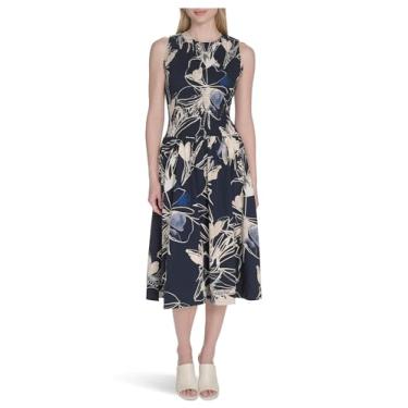 Imagem de Calvin Klein Vestido feminino elástico para clima quente, Índigo Multi, 38