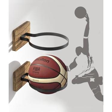 Imagem de 2 peças de suporte de basquete com base de madeira, suporte de armazenamento de bola para autografar basquete, futebol, coleção de vôlei, organizador de acessórios esportivos para fãs de jogadores