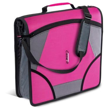 Imagem de Case-it Fichário com zíper tamanho king - Anéis D de 10 cm - Pasta de arquivo de 5 assuntos - Vários bolsos - Capacidade para 800 folhas - Vem com alça de ombro - Magenta D-186