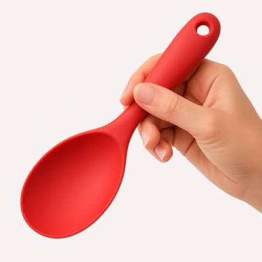 Imagem de Colher De Arroz Silicone Duplo Resistente Panela Elétrica Utensílio De Cozinha e Talheres Vermelho ou Preto Colorido Multiuso Premium