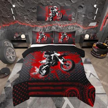 Imagem de Feelyou Conjunto de cama infantil casal de bicicleta suja, esportes radicais, para adolescentes, corrida, motocross, motociclista, microfibra macia, decoração de quarto