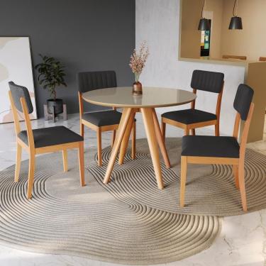 Imagem de Conjunto Sala De Jantar Madeira Maciça 4 Cadeiras Kappesberg Freijó Bouclé Chumbo