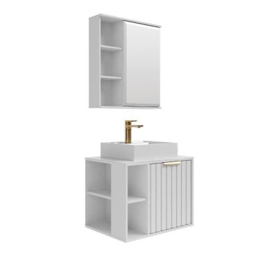 Imagem de Gabinete Pra Banheiro Com Lavatório Espelho Noruega Branco MGM Móveis 60cm