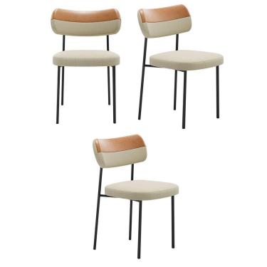 Imagem de Kit 3 Cadeiras Mona Para Sala Jantar Gourmet em Aço-Couríssimo-Whisky-Linho-Gengibre-EdeCasaMoveis