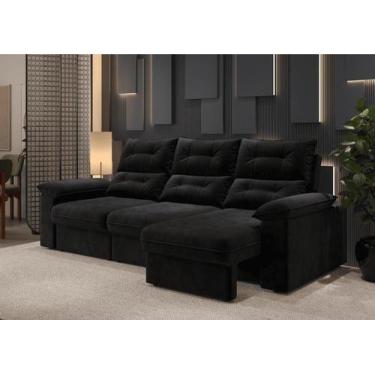 Imagem de Sofá Copacabana Retrátil e Reclinável 4 Lugares 3 assentos Suede Preto