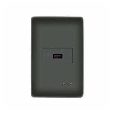 Imagem de Tomada USB Fame Habitat Black 15W com Placa 4x2 Preta, Preto