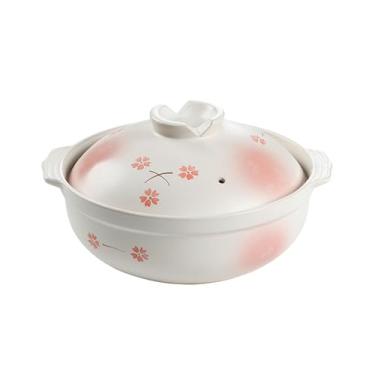 Imagem de Vaso de barro resistente ao calor de flor de cerejeira pintado à mão simples e delicado estilo japonês para uso doméstico - pote de barro nº 9 (2700ml)