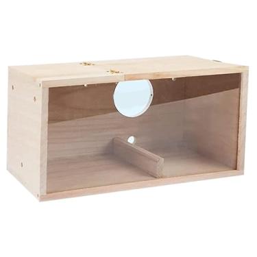 Imagem de Gralara Casa de madeira para pássaros, caixa de nidificação para periquitos, casa rústica para poleiro com poleiro estável para pátios externos, florestas, Abertura à Direita