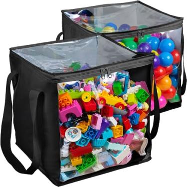Imagem de 2 sacos transparentes de armazenamento de brinquedos extragrandes com zíper 35,56 x 35,56 cm x 35,56 cm caixas de plástico transparente com alça, organizador de brinquedos para sala de jogos infantil