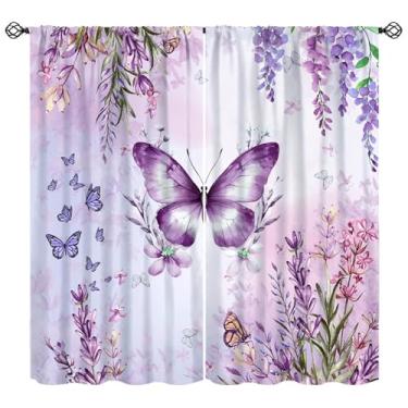 Imagem de Cortinas Borboleta Lavanda, Primavera, Roxo, Floral, Pastoral, Natureza, Folhas, Varão, Bolso, Decoração de Janela, Tratamentos de Janela para Mulheres, Meninas, Quarto, Sala de Estar, Restaurante