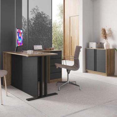 Imagem de Escrivaninha em L e Balcão 2 Portas Rael Mel/Grafite F10 - Mpozenato, 