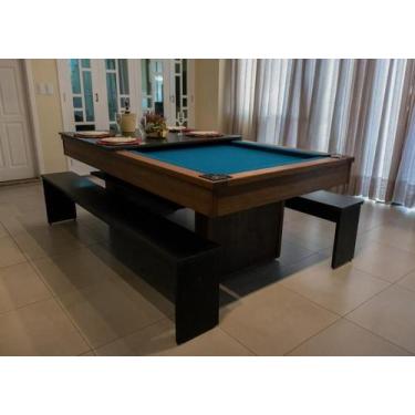 Imagem de Mesa de Sinuca e Jantar com 2 Bancos - 2,52x1,40 - Nelson Bilhares, Az