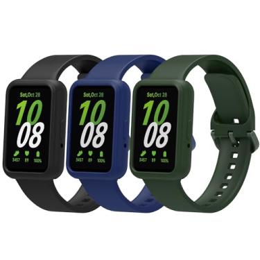 Imagem de Gheper Pacote com 3 pulseiras de relógio e capas protetoras de tela compatíveis com Samsung Galaxy Fit3 SM-R390, pulseiras esportivas de silicone macio, pulseiras de substituição de liberação rápida