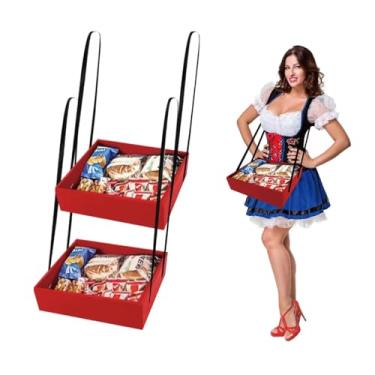 Imagem de Bandeja preta para festa vestível, porta-lanches e bebidas, porta-bebidas dobrável, bandejas de lanche Usherette com alça acessório para fantasia de Halloween, bandeja para meninas, 8 x 29 x 30 cm (R