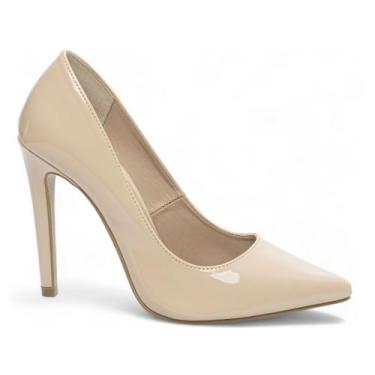 Imagem de Sapato Scarpin Salto 12 Verniz Bege Confortável Elegante - Torricella,