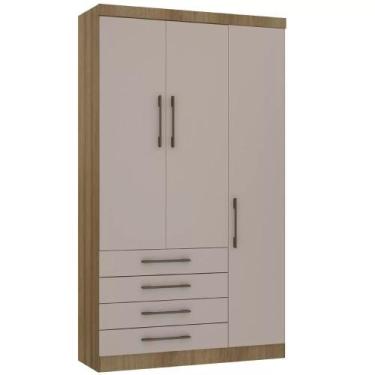 Imagem de Guarda-roupa Modulado 132cm 3 Portas 4 Gavetas Paris Luciane, Avelã/Ci