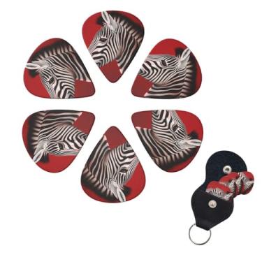 Imagem de Palhetas de guitarra pacote com 6 palhetas com caixa de armazenamento organizadora palhetas de baixo vermelho zebra para palhetas de ukulele elétrico para guitarras acústicas 0,46 mm