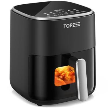 Imagem de TOPZEE Air Fryer 12 em 1 com grande capacidade de 5,5 QT, fritadeira a ar compacta, calor preciso de 38-204 °C, circulação de ar quente de 360°, 95% menos óleo, assar, secar, reaquecer, congelar