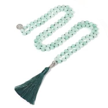 Imagem de BALIBALI Colar de 108 contas Mala com pedras semipreciosas e meditação 108 nó à mão Japa Mala com pingente de árvore da vida, Aventurina, Aventurina