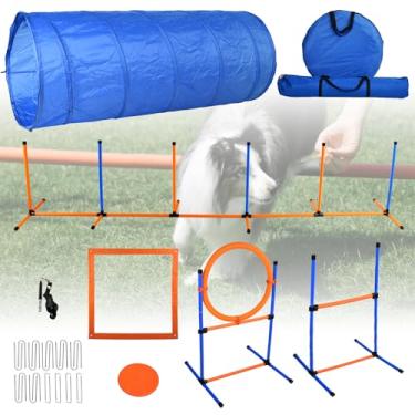 Imagem de Bebegigi Equipamento de treinamento de agilidade para cães, conjunto de quintal de curso de agilidade para cães inclui túnel, anel de salto, caixa de pausa, 6 bastões de trama com bolsas de transporte