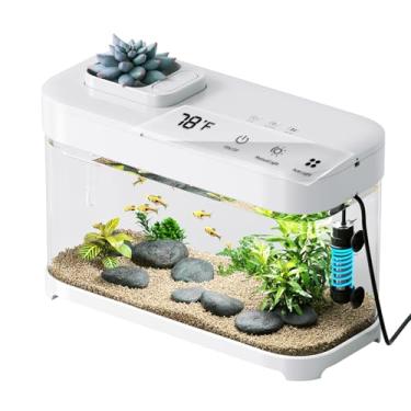 Imagem de Aquário inteligente para aquário de 9,5 litros com aquecedor, monitor de temperatura, filtragem em 3 estágios, iluminação de 8 cores, sifão de aquário, kit de tanque de betta pequeno, acrílico
