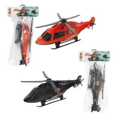 Imagem de Helicóptero de Brinquedo Polícia/Resgate, 32cm, Hélices Giratórias, Preto/Vermelho Sortido