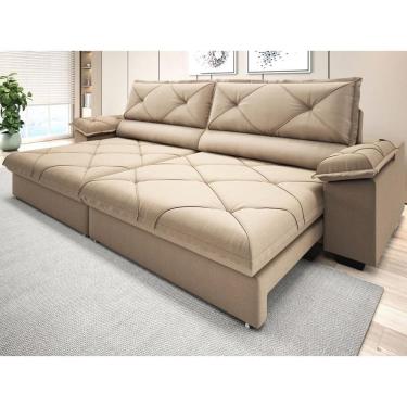 Imagem de Sofá com Carregador USB e Molas no Assento Retrátil Reclinável Nice 2,50m Linho Soft - NETSOFAS